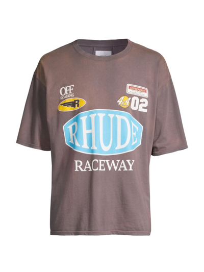 Shop Rhude Men's Raceway Graphic T-shirt In Vintage Grey