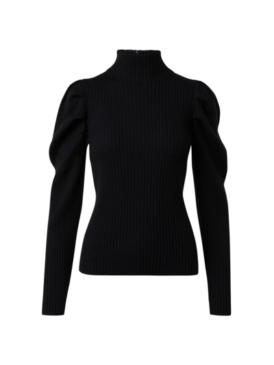 Shop Akris Punto Women's Puff-sleeve Wool Sweater In Black