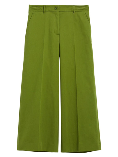 Shop Weekend Max Mara Women's Cotton Cropped Trousers In Green