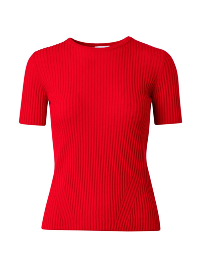 Shop Akris Punto Women's Knit Wool Short-sleeve Top In Crimson