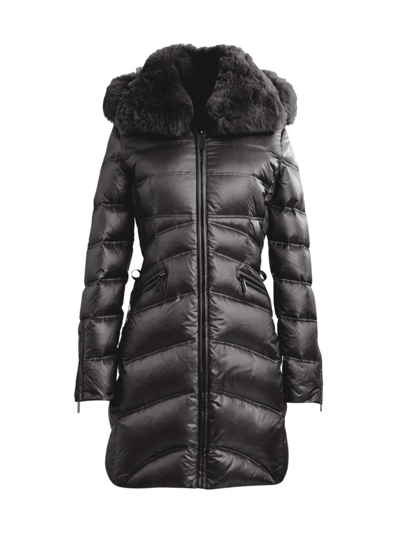 Shop Dawn Levy Women's Cloe Shearling-trim Puffer Jacket In Black