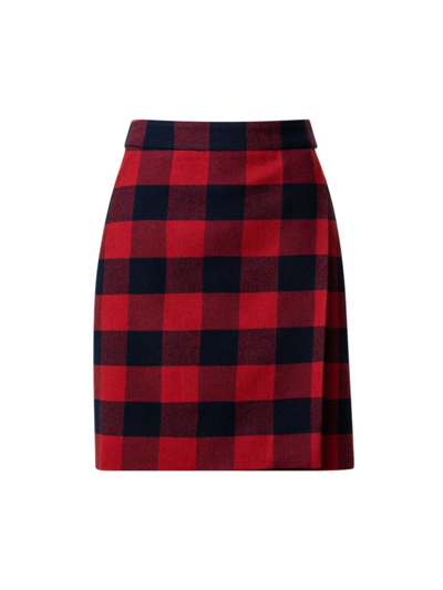 Shop Akris Punto Women's Gingham Wool-blend Miniskirt In Crimson Navy