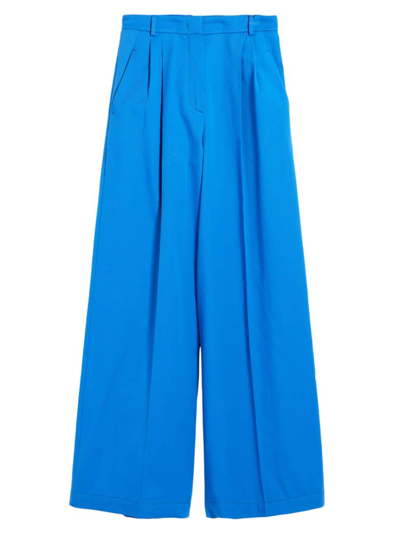 Shop Weekend Max Mara Women's Wide-leg Cotton-blend Pants In Cornflower Blue