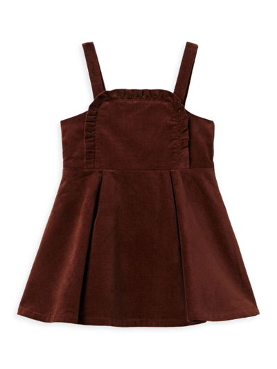 Shop Janie And Jack Little Girl's & Girl's Corduroy Ruffle-trim Dress In Brown
