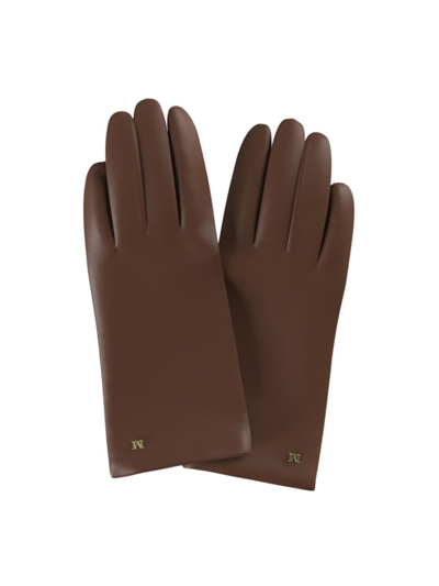 Shop Max Mara Women's Short Leather Gloves In Tobacco