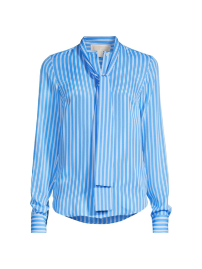 Shop Michael Michael Kors Women's Stripe Bow Silk-blend Blouse In Crew Blue