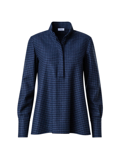 Women's Gingham Wool-blend Blouse In Navy