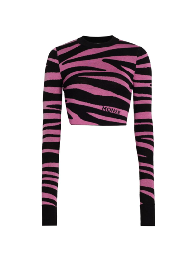 Shop Monse Women's Wool-blend Zebra Cropped Sweater In Pink Black
