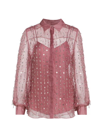 Shop Cinq À Sept Women's Kandice Embellished Silk Button-front Top In Faded Violet