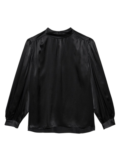 Shop Frame Women's Silk Mockneck Blouse In Noir