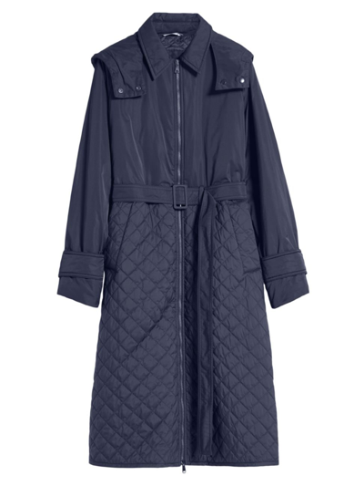 Shop Weekend Max Mara Women's Quilted Belted Raincoat In Navy