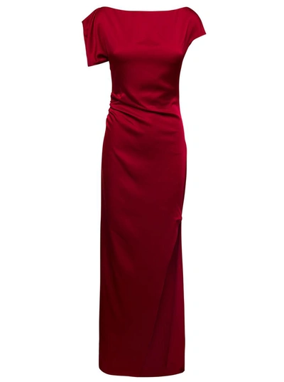 Shop Del Core Maxi Draped Red Dress With Front Slit In Acetate Blend Woman
