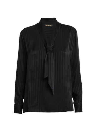 Shop Loro Piana Women's Kya Tieneck Striped Silk Blouse In Black