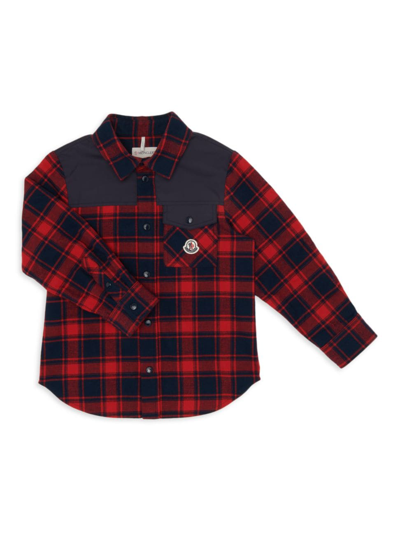 Shop Moncler Little Kid's & Kid's Plaid Cotton Overshirt In Red