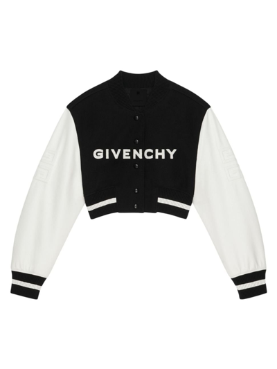Shop Givenchy Women's Cropped Varsity Jacket In Wool And Leather In Black White