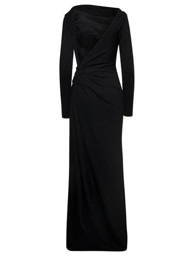 Shop Del Core Maxi Black Draped Dress With Straight Neckline In Stretch Viscose Woman