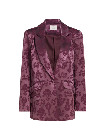 Shop Cinq À Sept Women's Faye Floral Satin Jacquard Single-button Blazer In Dark Fig
