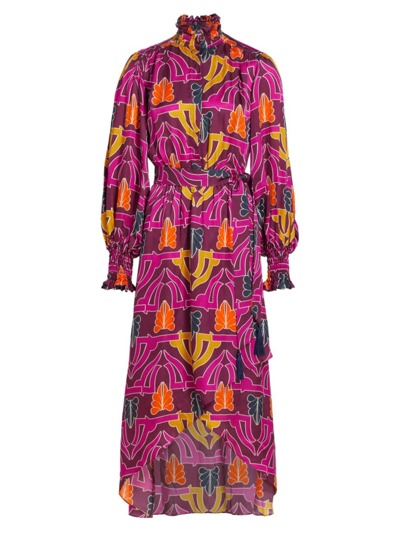 Shop Borgo De Nor Women's Ivy Geometric Satin Midi Dress In Geo Pink