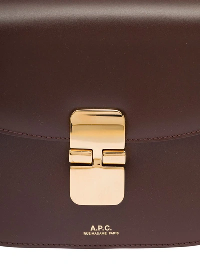 Shop Apc 'grace' Brown Shoulder Bag With Buckle And Embossed Logo In Leather Woman