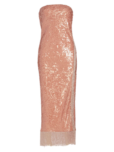 Shop Cinq À Sept Women's Amora Fringe Sequin Midi-dress In Blusher