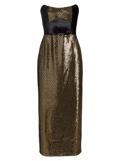 Shop Borgo De Nor Women's Luna Strapless Velvet & Sequin Midi-dress In Gold Black