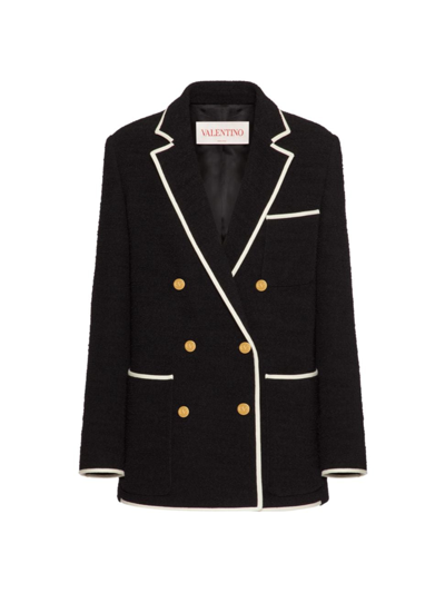 Shop Valentino Women's Light Wool Tweed Blazer In Black Ivory