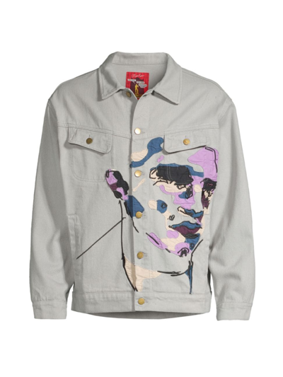 Shop Kidsuper Men's Face Embroiderd Denim Jacket In Grey
