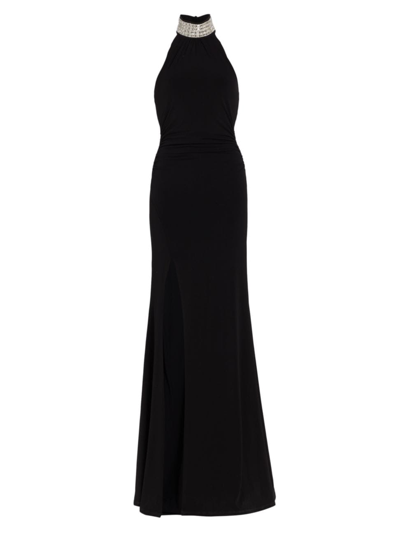 Shop Cinq À Sept Women's Izzy Embellished Jersey Halter Gown In Black