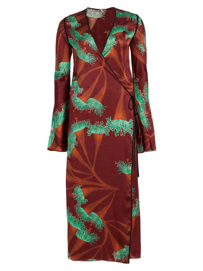 Shop Johanna Ortiz Women's Fresh Of Lighting Wrap Dress In Eucalyptus Wine Green Pink