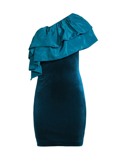 Shop One33 Social Women's Velvet & Taffeta Mini Dress In Peacock