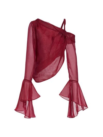 Shop Aje Women's Edith Sheer Draped Top In Garnet Red