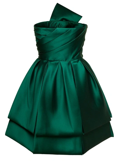Shop Alberta Ferretti Mini Green Flared Dress With Maxi Detail In Silk Blend Woman
