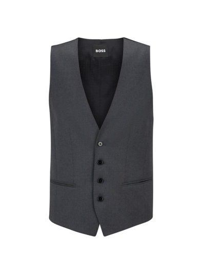 Shop Hugo Boss Men's Single-breasted Waistcoat In Virgin-wool Serge In Dark Grey