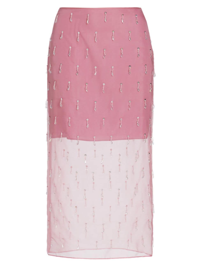 Shop Cinq À Sept Women's Marta Embellished Silk Midi-skirt In Faded Violet