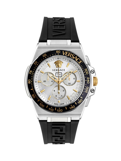 Shop Versace Men's Greca Extreme Chrono Stainless Steel & Silicone Strap Watch/45mm In Black Steel