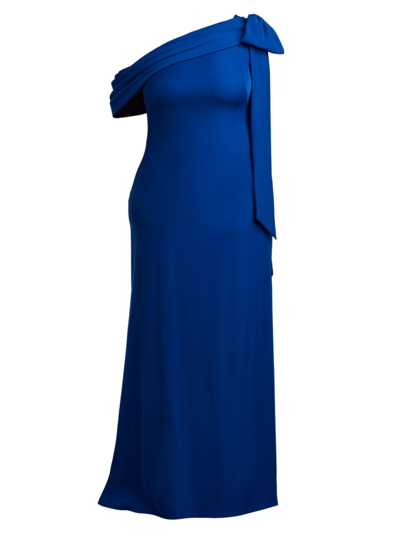 Shop Tadashi Shoji Women's Plus One-shoulder Crepe Sheath Gown In Royal Blue
