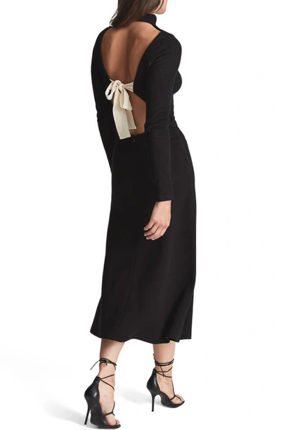 Shop Reiss Lily Open Back Long Sleeve Stretch Cotton Knit Dress In Black