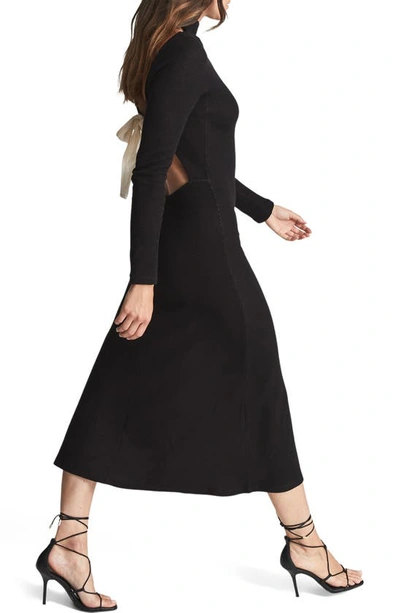 Shop Reiss Lily Open Back Long Sleeve Stretch Cotton Knit Dress In Black