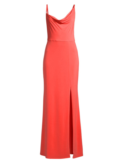 Shop Laundry By Shelli Segal Women's Draped Cowl-neck Gown In Coral