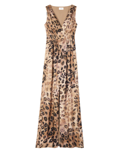 Shop St John Women's Leopard-print Maxi Dress In Sand Multi