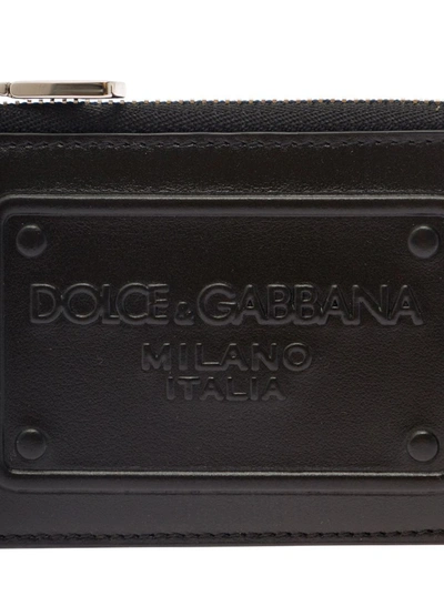 Shop Dolce & Gabbana Black Card-holder With Tonal Logo Plaque In Smooth Leather Man