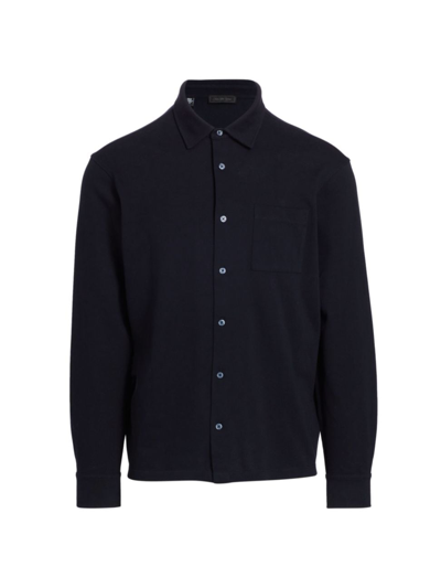 Shop Saks Fifth Avenue Men's Collection Cotton Button-front Shirt In Navy Blazer