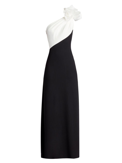 Shop Tadashi Shoji Women's Two-tone Ruffle Column Gown In Ivory Black