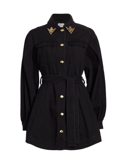 Shop Aje Women's Lola Denim Long-sleeve Minidress In Black