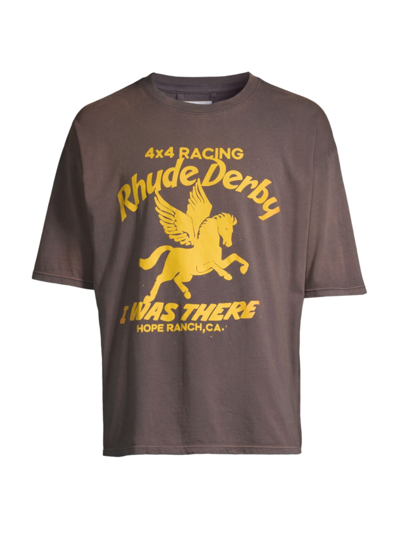 Shop Rhude Men's Derby Graphic T-shirt In Vintage Grey