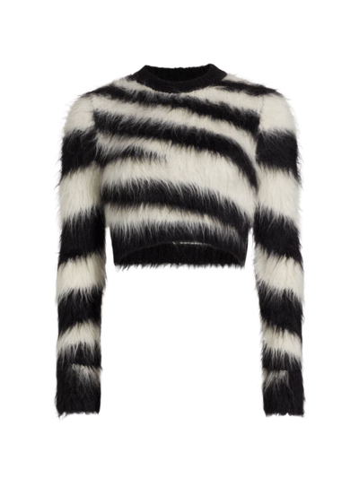 Shop Monse Women's Suri Alpaca-blend Zebra Cropped Sweater In Black Ivory
