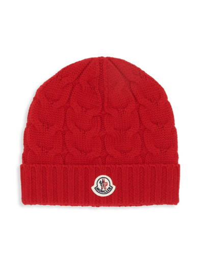 Shop Moncler Kid's Logo Wool Hat In Red