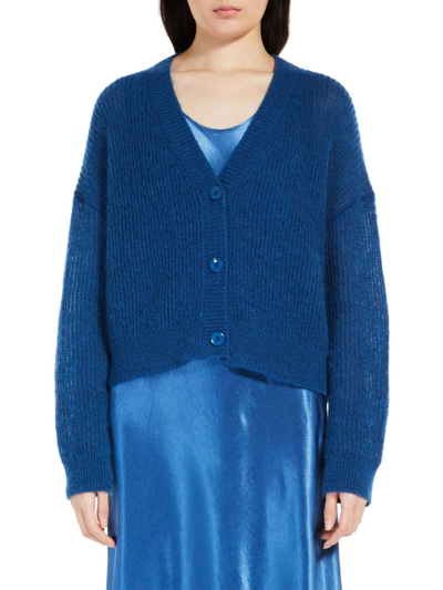 Shop Max Mara Women's Mohair-blend Cropped Cardigan In Cornflower Blue