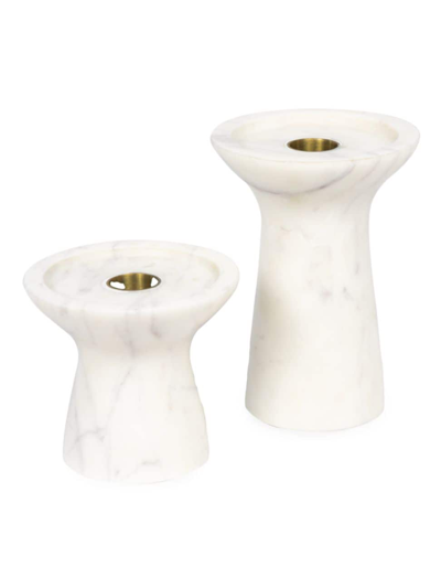Shop Regina Andrew Klein 2-piece Marble Candle Holder Set In White