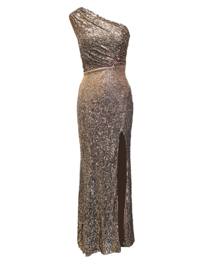 Shop Dress The Population Women's Sariah Asymmetric Sequin Gown In Bronze Multi
